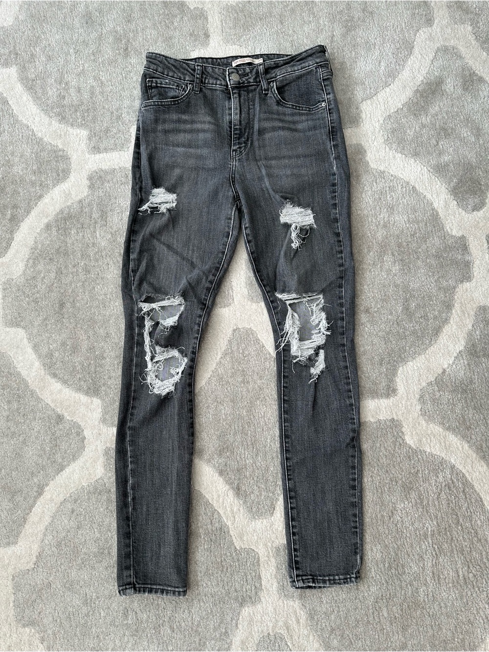 LEVI’S 721 High Rise Distressed Ripped Skinny Jeans Black - Picture 5 of 10